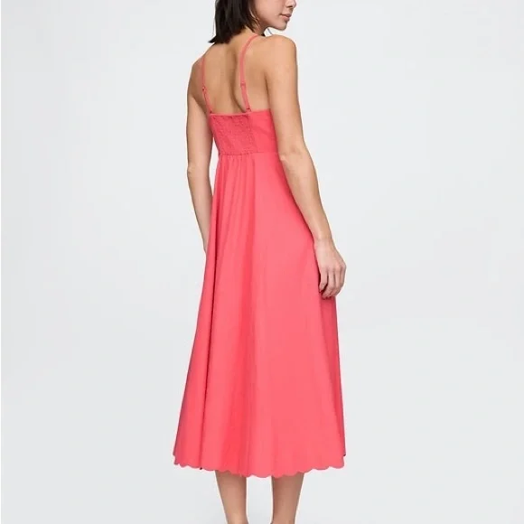 NWOT Gap linen blend coral midi dress, Scalloped square neck (never worn) size S - Picture 2 of 9